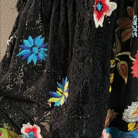 JOHNNY WAS BY BIYA EMBROIDERED AND LACE Black and Multicolor Maxi Dress - Picture 4 of 11